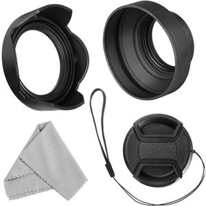 55mm Lens Hood Set Compatible with Nikon D3400 D3500 D5500 D5600 D7500 DSLR Camera with AF-P DX 18-55mm f/3.5-5.6G VR Lens, Collapsible Rubber Hood + Reversible Tulip Flower Hood + Lens Cap
