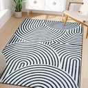 LIVEBOX Washable Black and White Rug 5x7 Area Rugs for Living Room Non Slip, Soft Modern Striped Rugs Ultra-Thin, Geometric Large Carpet Rugs for Bedroom, Dining Room (Black/Rainbow-1, 5'x7')
