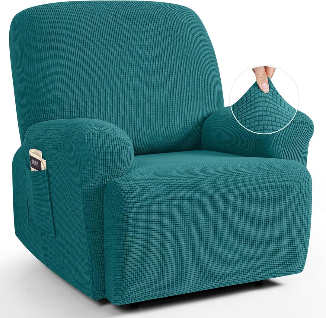 TAOCOCO Oversized Recliner Chair Covers, 1 Seater Streach Recliner Covers Soft Couch Protector Furniture Protector Covers with Elastic Chair Cover Jacquard Pattern (Peacock Blue)