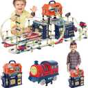 Fistone Train Tracks Toy Set for Toddlers, 207 PCS Plastic City Railway Tracks Building Kit with Cars, STEM Educational Playset for Boys and Girls, Age 3-12