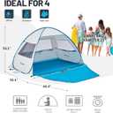 EchoSmile Pop Up Tent for 4 Person Family, Beach Tent Sun Shelter with UPF 50+ UV Protection & Waterproof, Lightweight & Easy Automatic Setup Portable Cabana for Outdoor Travel (Light Blue)