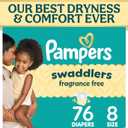 Pampers Swaddlers Diapers, Size 8 (30+ lbs), 76 Count, Fragrance Free, Hypoallergenic, Absorbent, Pediatrician Recommended, Skin Safe