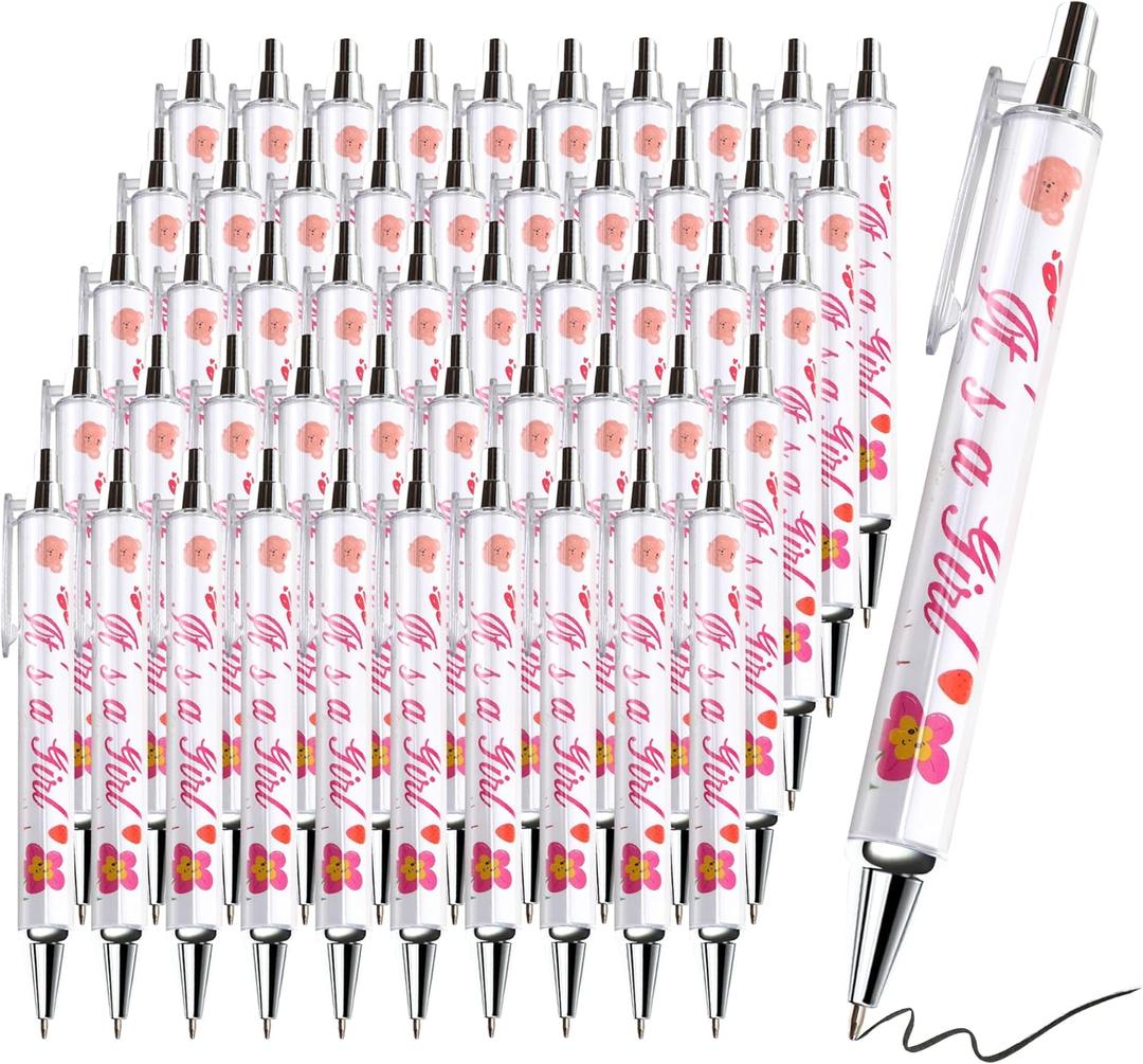 deegtran Baby Shower Favors, 50 Pack Cute Black Ink Pens Bulk, Decorations for Girl Party, Gift Bags Items, Souvenirs Prizes for Guests