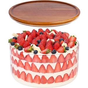 LOVYANXUE 197 oz Large Glass Salad Bowl with Acacia Wood Lid - Glass Trifle Bowl, Versatile Serving Bowls for Cake, Salad, Fruit, Baking, Dessert, Meal Prep, Storing, Microwave & Oven Safe, BPA Free (10 INCH)