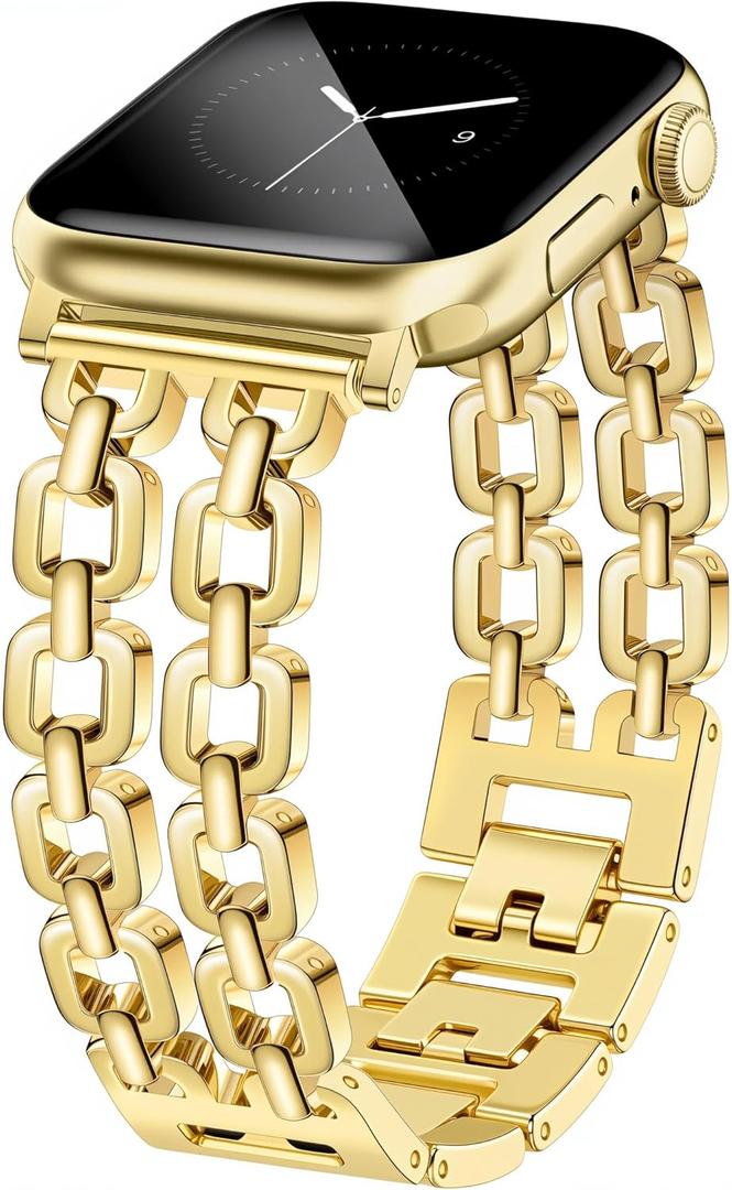 Gold Silver Watch Bands for Women Compatible with Apple Watch 38/40/41/42/44/46/49mm Adjustable Metal Strap Dressy Pretty Chain Bracelet for iWatch Series 11/10/9/8/7/6/5/4/SE/3/2/1/Ultra