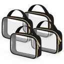 Wedama TSA Approved Toiletry Bag, 4 Pack Clear Makeup Bags with Handles, Quart Size Toiletry Bags, PVC Clear Cosmetic Bags for Women and Men, Carry on Airport Airline Compliant Bag, Black
