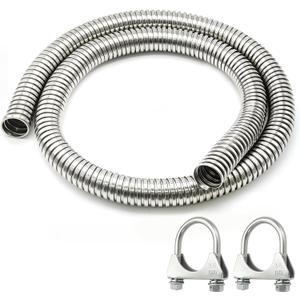 1.25" x 72" Universal Stainless Steel Exhaust Flex Pipe Grade Flexible Exhaust Tubing with 2 U-Bolt Clamps, Rust-Proof & Corrosion-Resistant for Exhaust Systems