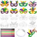 Lenwen 16 Pcs Mardi Gras Coloring Masks Color Your Own Mardi Gras Masks DIY Carnival Masquerade Craft Kits with Pens for Masquerade Birthday Classroom Activities Party Supplies(Carnival)