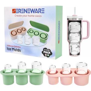 Silicone Ice Mold for Stanley with Tray and Lid - 2 Color Pack (Pink & Green) - Ice mold for Stanley/Yeti 20oz 30oz or 40oz Tumblers - Easy Release Stanley Ice Mold for Freezer -