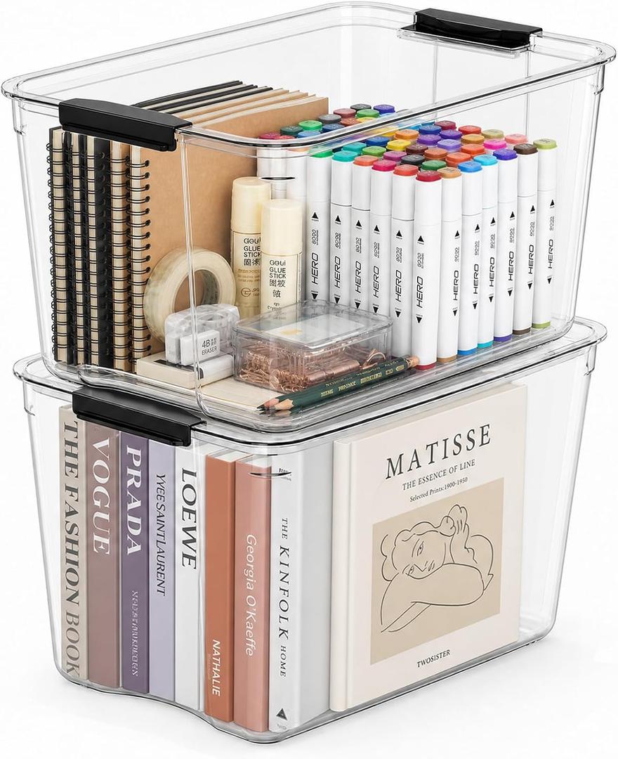 54Qt Stackable Storage Bins with Lids,Clear Latching Organizer Boxes,2-Pack