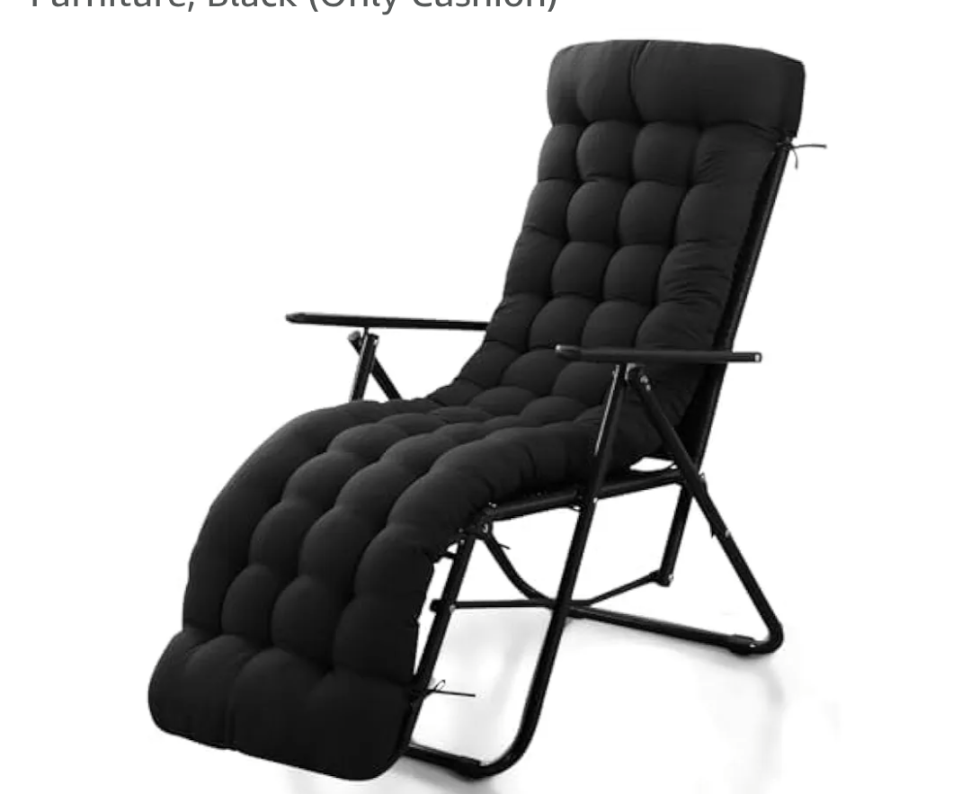 Patio Lounge Chair Cushion, Waterproof Zero Gravity Chair Cushions with Ties, 66x21x4 Inches Chaise Lounge Chair Cushion for Outdoor Indoor Furniture, Black (Only Cushion)