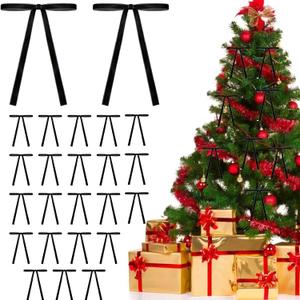 24PCS Black Velvet Bows for Christmas Tree Vintage Velvet Ribbon Bow Ornaments Rustic Christmas Tree Decorations Bows DIY Crafts for Wreath Garland Making Gift Bags Holiday Wedding Party Decor