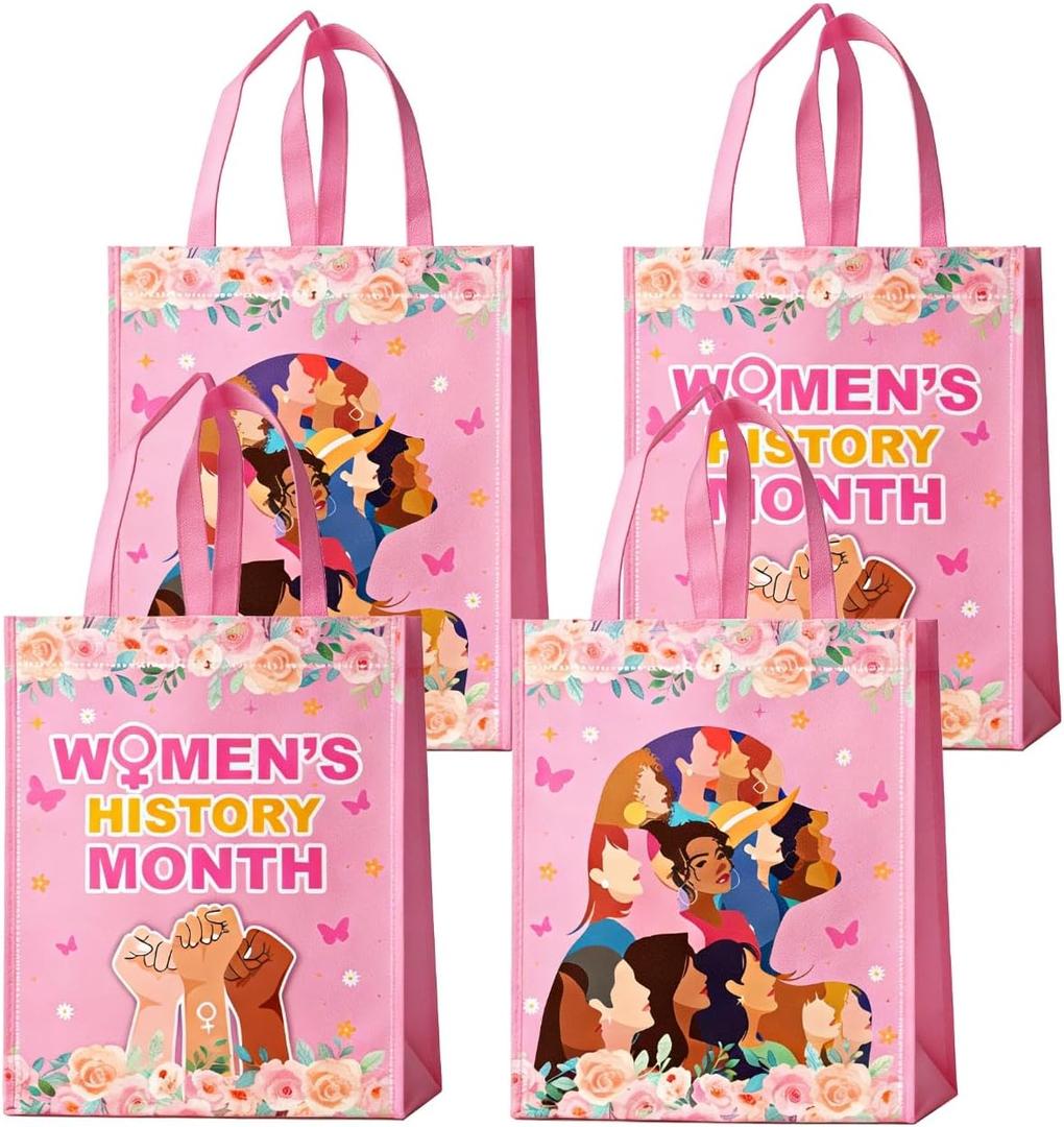 20Pcs Women's History Month Party Bags with Handles Treat Bags Reusable Non-woven Gift Bag for Womens History Month Party Decorations Supplies.
