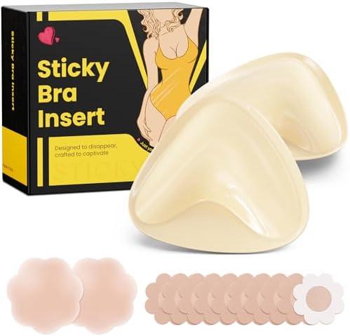 DesirTop Double Sided Sticky Bra Push Up, Invisible Bra Pad Inserts for Large Breasts, Adhesive Bra for Bikini Swimsuit (Off White, Medium)