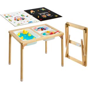 VEVOR Sensory Table for Toddlers, Foldable Wooden Kids Activity Table with Double-Sided Board, Storage Bins, and Non-Slip Feet, for Boys and Girls Playing Sand and Water, Drawing, Studying, Dining, 20.4"D x 32.3"W x20"H