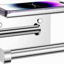 Tindbea Toilet Paper Holder with Phone Shelf, Adhesive or Screw Wall Mount Toilet Tissue Roll Holder, Rustproof & Multifunctional Stainless Steel Bathroom Storage Dispenser (Polished Chrome)