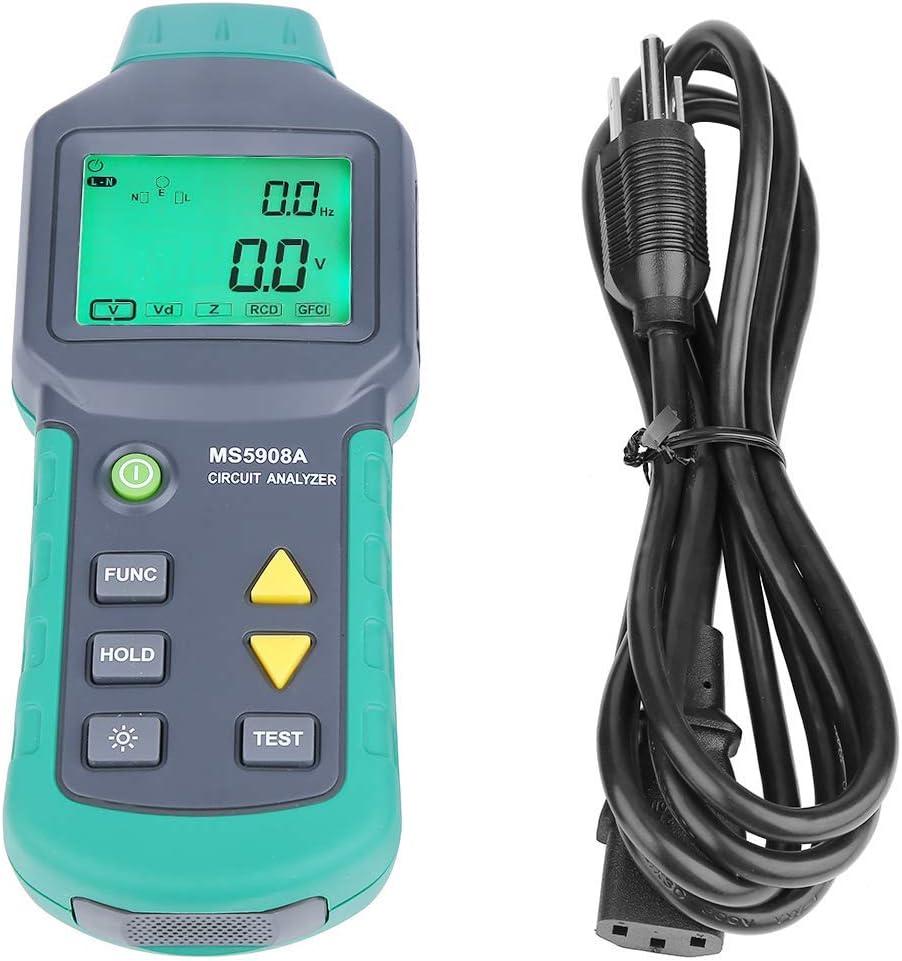 Circuit Analyzer AC100-240V RMS Circuit Analyzer Tester MS5908A LCD Circuit Analyzer, Voltage Detector GFCI RCD Fault Tester (MS5908A US Plug)