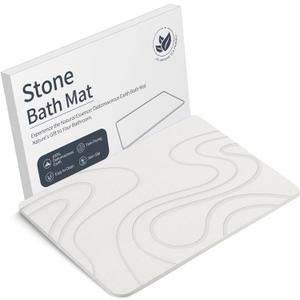 Stone Bath Mat Diatomaceous Earth Shower Mat Non-Slip Super Absorbent Diatomite Stone Mats for Bathroom Floor/Kitchen Counter Quick Drying Natural Easy to Clean (23.6'' x 15.4" White)