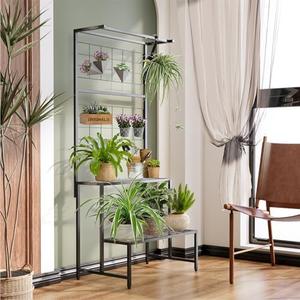 YuAnWe Heavy Duty 2-Tier Hanging Plant Stand with Grid – Indoor/Outdoor Metal Plant Shelf for Garden, Balcony & Patio