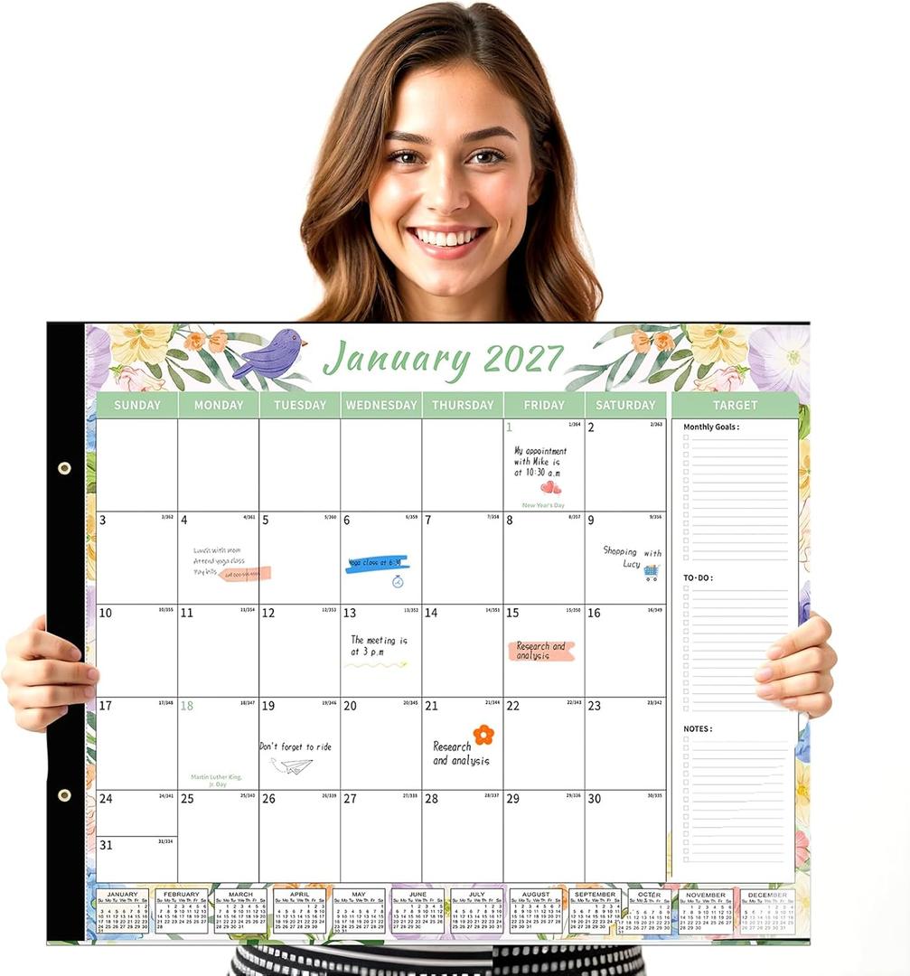 Desk Calendar 2026-2027, 22" x 17" 18 Month Wall Calendar Runs from January 2026 to June 2027 Large Desktop Calendar for Home Office Planning Personal Organisers, Flower Style