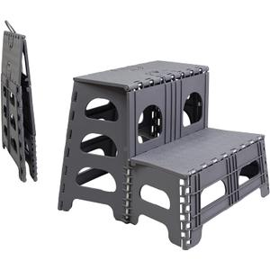 Bee Neat Folding 2 Step Stool for Adults - Collapsible & Foldable Step Ladder for Office, Garage, Closet, Bathroom - Non-Slip & Wide Stepping Stool Supports 300lbs - Industrial - Gray
