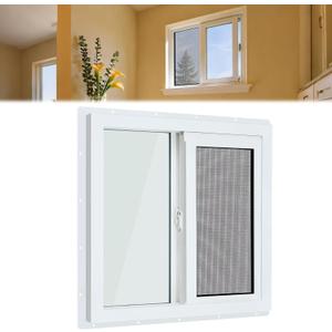 24'' x 24'' Small Basement Window White Vinyl Basement Slider Window Removable Featuring Double Pane Insulated with Thermal Insulation Soundproof Glass for Bathroom Home Rv Garage