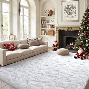 FinRèc White Rugs for Bedroom Living Room, 4x6 Feet Fluffy Shaggy Area Rug, NonSlip Soft Shag Rug for Nursery Kids Room Dorm Room Home Decor, Indoor Plush Floor Carpet