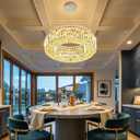 20'' Modern Ring Chandeliers for High Ceiling Luxury Dimmable Crystal Ceiling Light Fixtures for Dining Room Kitchen Foyer Entrance Villa Silver