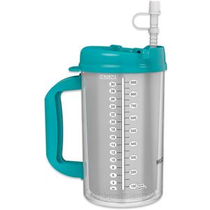 32 oz Double Wall Insulated Hospital Mug - Cold Drink Mug - Large Carry Handle - Includes Straw (1, Teal)