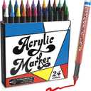 Acrylic Paint Markers, 24 Color Fine Tip Permanent Acrylic Paint Pens For Rock Painting, Canvas, Wood, Glass, Ceramic, Fabric, Plastic, Egg, Scrapbook, Art Painting Supplies Kit