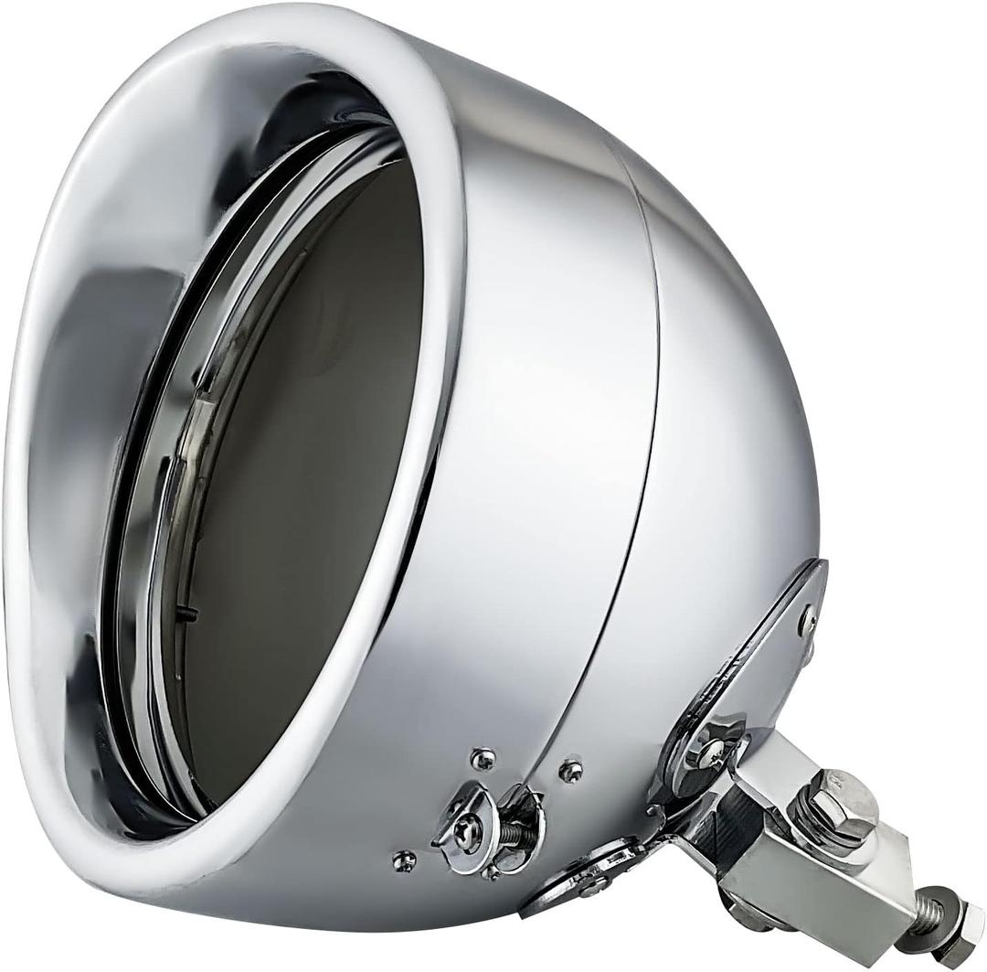 FATECIM Motorcycle 7" Round Headlight Bucket Housing with Visor 7 Inch LED Headlamp Shell Protective Cover Heavy Duty Universal for Harley Kawasaki Honda Yamaha Suzuki Chopper Cafe Racer Bobber Chrome