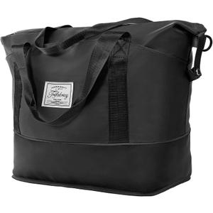 Travel Duffel Bag - Large Shoulder Weekender Overnight Bag, Carry on Bags with Wet Pocket, Waterproof Expandable Duffel Bags with Trolley Sleeve for Sports Travel Gym, Black