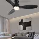 48" Ceiling Fan with Light and Remote, Black Flush Mount Ceiling Fan with 3 Blades,3 Color Dimmable Lights, 6 Speeds, Queit DC Motor, Memory Function, Indoor/Outdoor/Bedroom/Living Room/Patios, Black