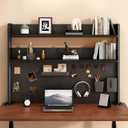 Clamp On Desk Shelf Organizer with Pegboard Desk Hutch Dorm with Storage Bookshelf Desk Top Organizer Shelf Multi-Purpose White & Black Desktop Shelves & Office Shelves (Black, W - 23.6")