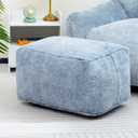 HollyHOME 15"(H) Bean Bag Ottoman Pouf, 6.6LB Memory Foam Filled Footstool for Sofa, Accent Stuffed Footrest Stool with Washable Cover, Single Footrest Stool for Living Room, Bedroom, Blue&Grey