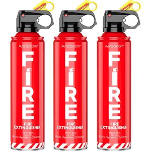 Fire Extinguisher for Home, Car, Kitchen, and Boat 3-Pack, Portable Extinguishing Aerosol Spray Compact A, B, C, K  Includes Mounting Brackets for Easy Access.