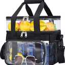Clear Lunch Bag - Large Clear Lunch Bag for Work Double-Deck Reusable Lunch Bag with Adjustable Strap, Front Pocket and Top Compartment for Picnic, Beach, Work, School（3-6 People Use）