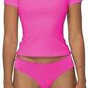 Sunzel Short Sleeve Shirts for Women Slim Fit Double Lined T Shirt with Crew Neck Basic Summer Tops for Workout & Casual, Hot Pink, Large