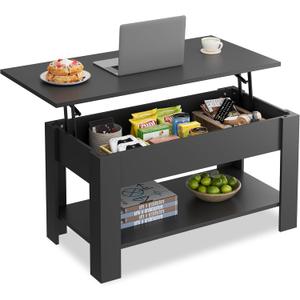 WLIVE Coffee Table, 39" Lift Top Coffee Table with Hidden Compartment, Storage Shelf and Lifting Top for Home Living Room, Office and Reception Room, Black