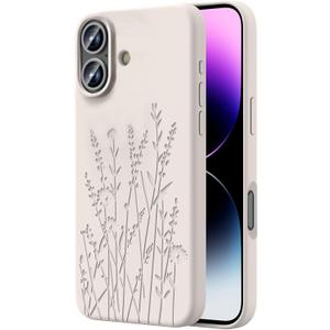 OAOA Magnetic Engraved Case Compatible with iPhone 16 Plus Case, Compatible with Magsafe, Camera All-Round Protection, Slim Liquid Silicone Phone Case for Women Girls, Stone Flower