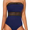 Holipick One Piece Swimsuits Tummy Control Strapless Bathing Suits for Women Slimming Bandeau Tube Swimswear (X-Large, Navy Blue)