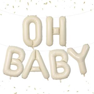 Biapian 40 Inch OH BABY Letter Balloons, Big Beige BABY Foil Balloons, 6 Pcs Giant Alphabet Large Balloon Neutral Oh Baby Balloon Banner Sign for Baby Shower Birthday Gender Reveal Party Decoration