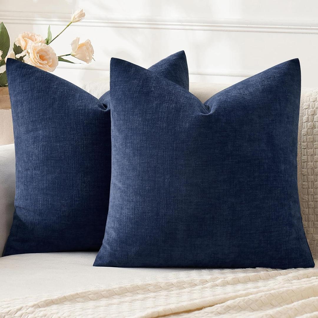 MIULEE Navy Couch Pillow Covers 18x18 Inch, Set of 2 Soft Chenille Decorative Square Throw Pillow Covers Farmhouse for Sofa Living Room Bed
