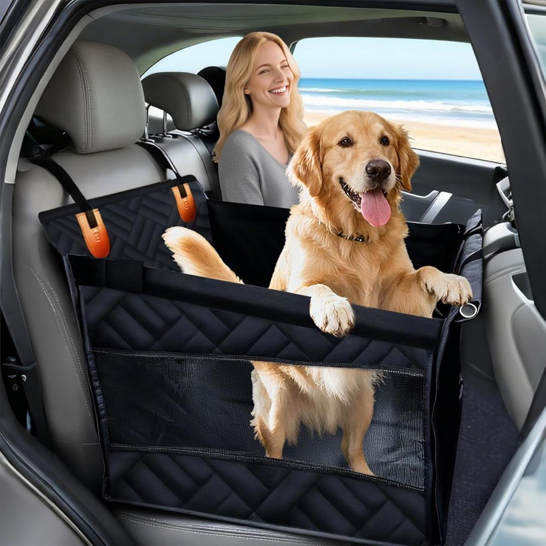 Dog Car Seat for Large Medium Dogs  Back Seat Extender for Dogs, Waterproof Medium Dog Carseat with Hard Bottom& Pet Seat Cover for Back Seat | Fits Sedans, SUVs, Trucks (Black)