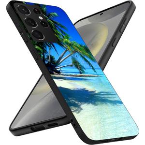 Compatible with Samsung Galaxy S24 Ultra Case, Tropical Beach Palm Hawaii Summer Vacation Slim Fit Soft TPU Shockproof Protective Cover Case Gift for Women Girl