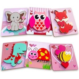 Valentines Day Wooden Puzzles 6 Pack Wooden Puzzles for Toddlers Valentines Day Gift for Toddler Toys for 1 2 3 4 Year Old Boys Girls Gifts My First Birthday Day Toys
