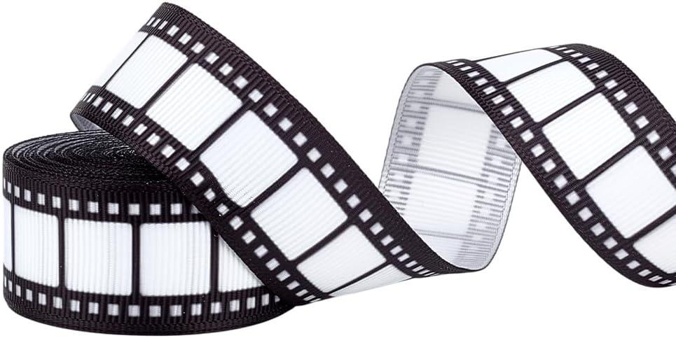 MAYJOYDIY 5 Yards Filmstrip Ribbon Movie Film Reel Ribbon 0.87 Inch Black and White Filmstrip Decorating Material Party Accessory for Theater Cinema Table Decor Home DIY Wrapping Crafts