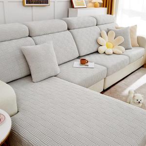 ele ELEOPTION Couch Cushion Covers Slipcover Elastic Chair Loveseat Sofa Furniture Protector Cover for Living Room (Length 39-53inch Width 25-37inch, Large Double Seat Cover) Grey White