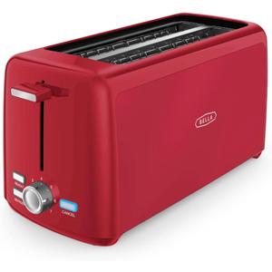 BELLA 4 Slice Toaster, Long Slot & Removable Crumb Tray, 7 Shading Options with Auto Shut Off, Cancel & Reheat Button, Toast Bread & Bagel, Red