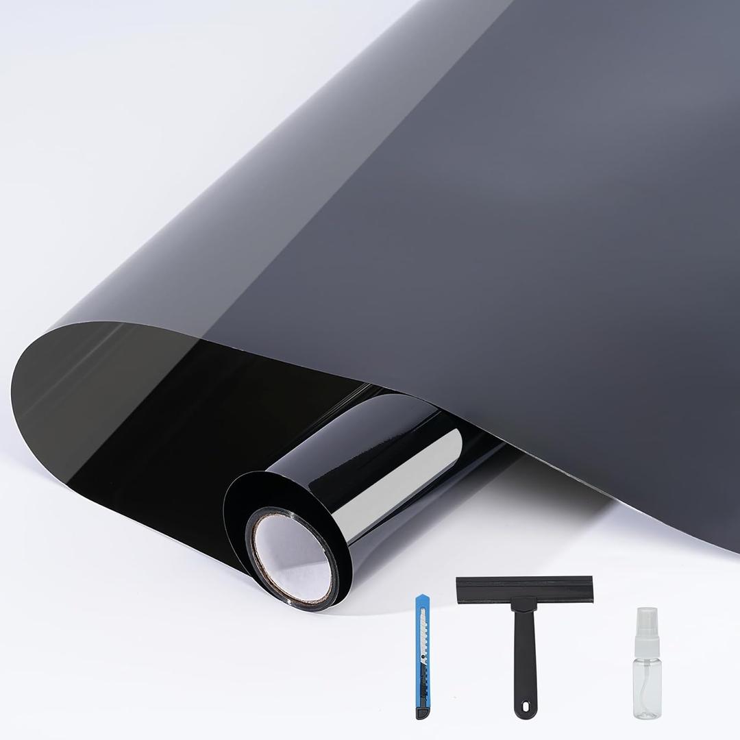 Window Film 17.5" x 118.1" Window Film for Ultimate Privacy and Sun Blocking Room Darkening Tinted Film Removable Static Cling Black Film for Home, Garages and RVs